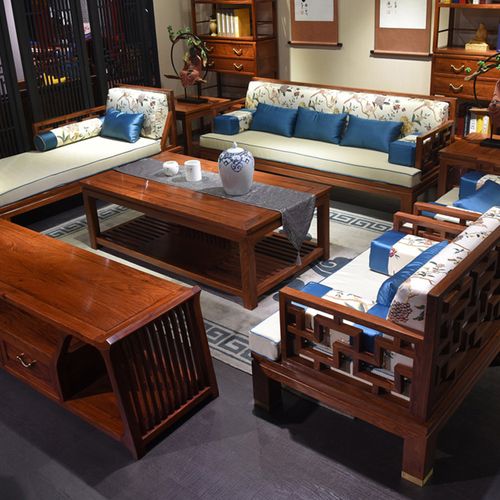 尤亚 刺猬紫檀实木沙发新中式客厅整装红木家具中式简约镂空沙发