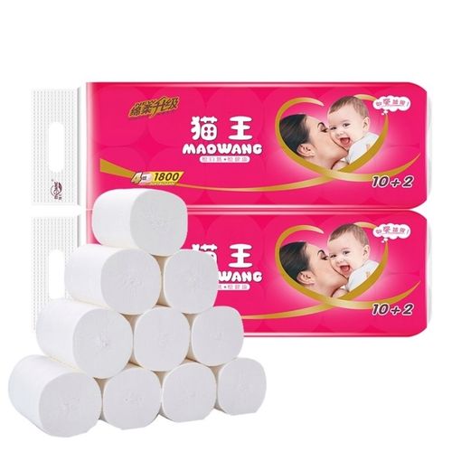 猫王卫生纸1800克12卷妇婴家用厕纸手纸5层加厚卷筒纸批发