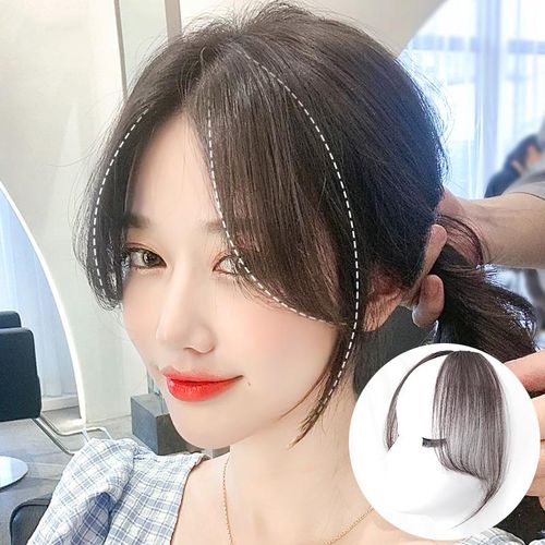 八字刘海假发女隐形真发两侧发际线假发片自然前额中分法式假刘海
