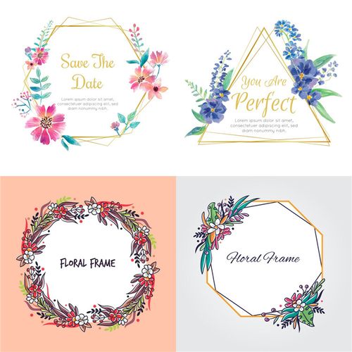 a0835手绘花卉线框标题背景水彩花环卡通唯美eps设计