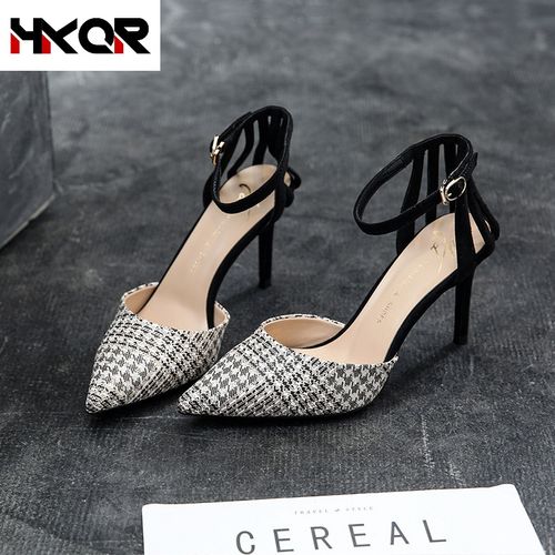 中青年夏季新款气质仙女包头凉鞋一字扣带高跟鞋女细跟法式性感f22