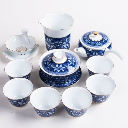 秦艺整套功夫茶具青花瓷套装陶瓷创意家用办公室茶杯喝茶复古茶道