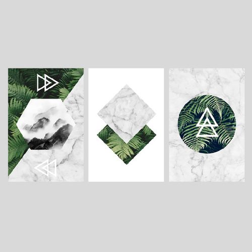 现代北欧小清新绿植叶子几何图形装饰画客厅玄关餐厅