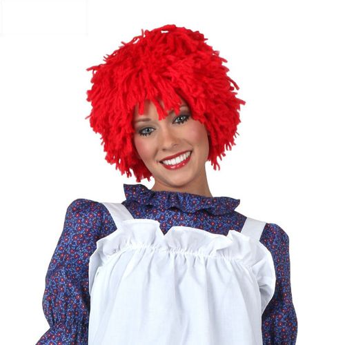 cosplay万圣节成人儿童演出红色手工毛线编织洋娃娃爆炸头假发