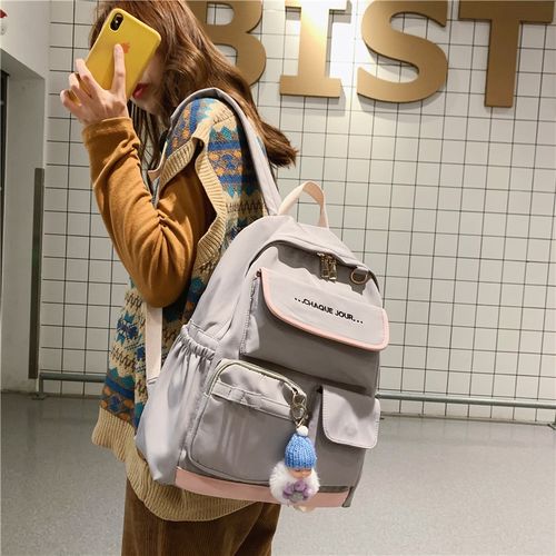 书包女ins风 韩版大学生背包高中潮港风多口袋2019新款百搭双肩包