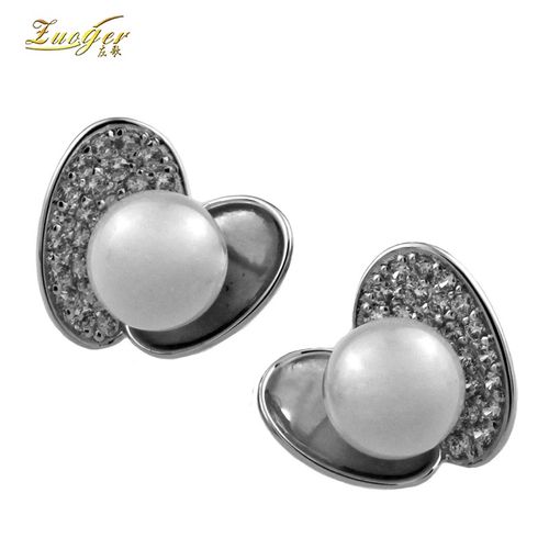 左歌zuoger珍爱天然珍珠母贝耳钉不规则心形耳环温婉淑女高端礼物