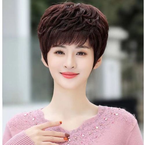 假发女短发短卷发中老年女士假发套自然逼真妈妈发型透气整顶假发