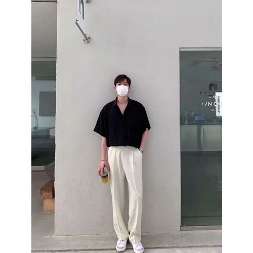 【套装】小红书男生穿搭宽松休闲阔腿直筒西裤韩系轻熟风衬衫搭配