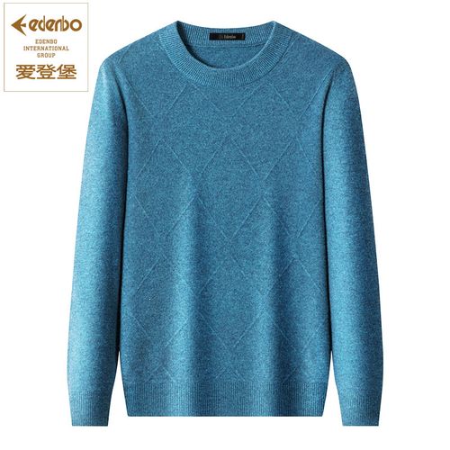 edenbo/爱登堡秋冬季新款100%羊毛衫男 加厚圆领保暖针织羊毛衫男