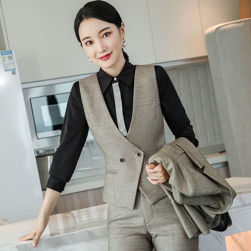 西装马甲女士2021春秋季黑色马夹背心坎肩外穿外套职业正装工作服