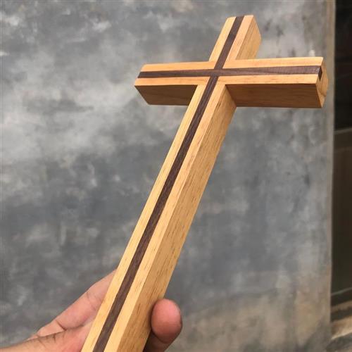 基督教十字架实木木质十字架家居摆件墙挂壁挂主内礼品24厘米包