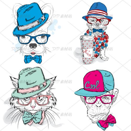 时尚动物拟人猫狗猴子头像矢量图设计素材eps格式