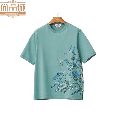 尚品城hermes/爱马仕男士夏季棉质饰cavalcade印花百搭款短袖t恤