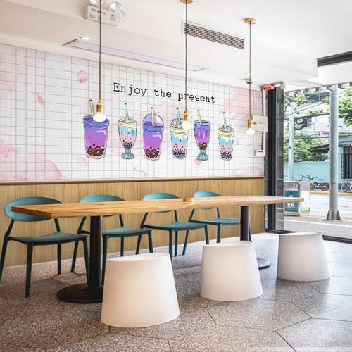 网红格子奶茶店墙纸创意简约拍照装饰壁纸休闲吧墙面装饰背景墙布