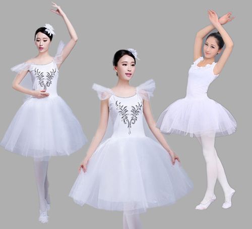 连体芭蕾舞蹈裙 短袖体操服芭蕾纱裙演出服白天鹅舞蹈服成人白色