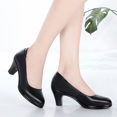 意尔康2022春季新款女鞋正品真皮女单鞋时尚休闲粗跟妈妈鞋牛皮鞋