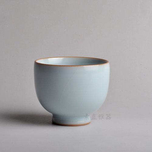 李善明汝窑天青直立杯素直雅器善款汝瓷开片御青直立品茗杯纯手工