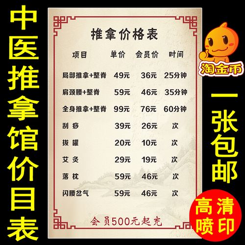 中医养生馆推拿j理疗项目价目表海报墙贴画美容按摩价格表设计制