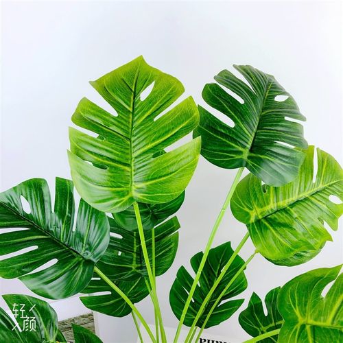 仿真植物18头绿箩叶盆栽过胶手z感大龟背叶假花绿植白莲花绿化装