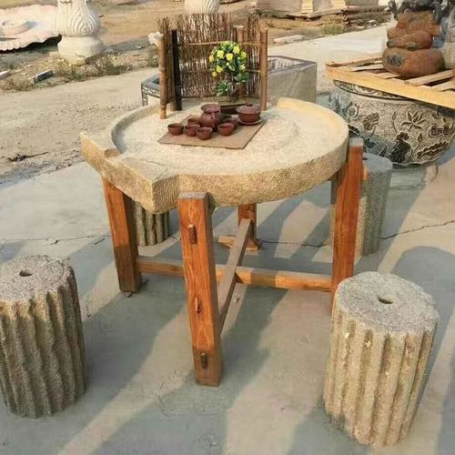 石雕石磨老旧磨盘农村老物件茶几茶台户外室内庭院摆件仿古做旧