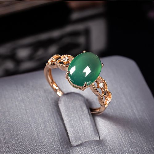 缅甸天然翡翠a货冰种蓝水镶嵌戒指女款翡翠玉戒指18k金戒面玉戒指