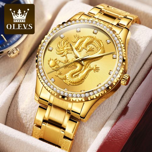 欧利时品牌手表男士新款时尚商务简约镶钻夜光金龙防水钢带石英表