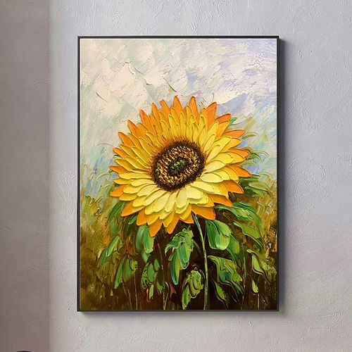 手绘向日葵油画轻奢立体定制客厅玄关过道挂画装饰画
