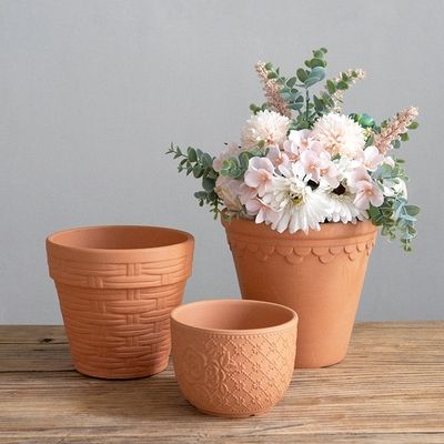 北欧多肉花盆大号帝罗马红陶盆浮雕工艺庭院绿植简约透气粗陶清仓