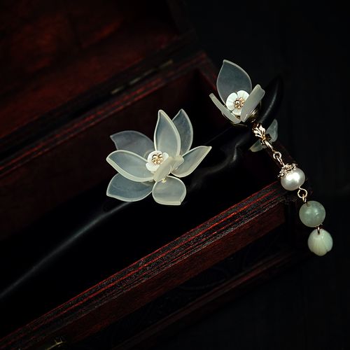 发簪子古风手工黑檀木步摇流苏玉簪古典盘发简约玉发钗旗袍汉服头饰 b