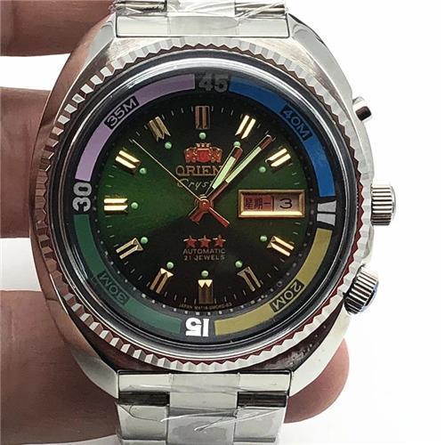 库存日本双狮全自动机械表海霸表旋转大表盘多功能海霸男款双狮表