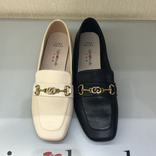 千佰莉2021秋新款8894头层牛皮方头套脚平底低跟休闲