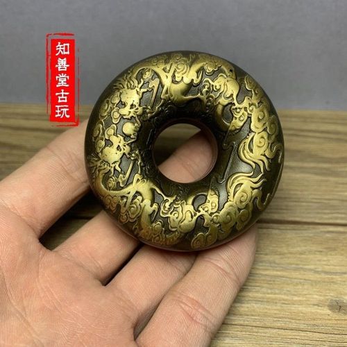 古玩铜器鎏金双龙戏珠手指摇铃铜雕件保真铃铛铜转铃铜把件圆铃铛