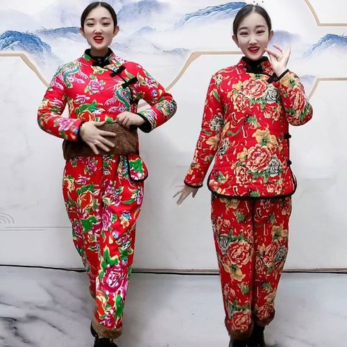 炸街东北大花女装网红爆款棉衣加绒东北大花袄中国风旗袍复古棉袄