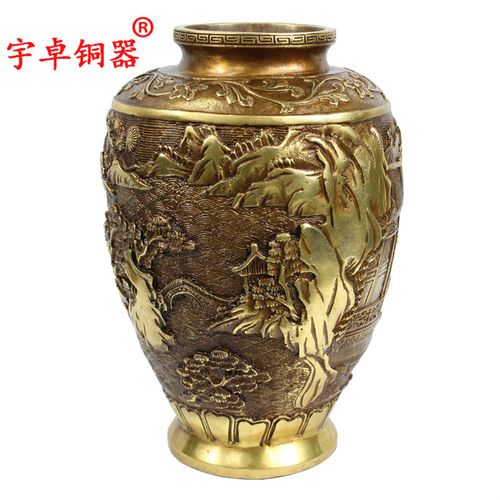 宇卓铜器铜大花瓶松树花瓶家居摆件 纯铜花瓶黄铜花瓶
