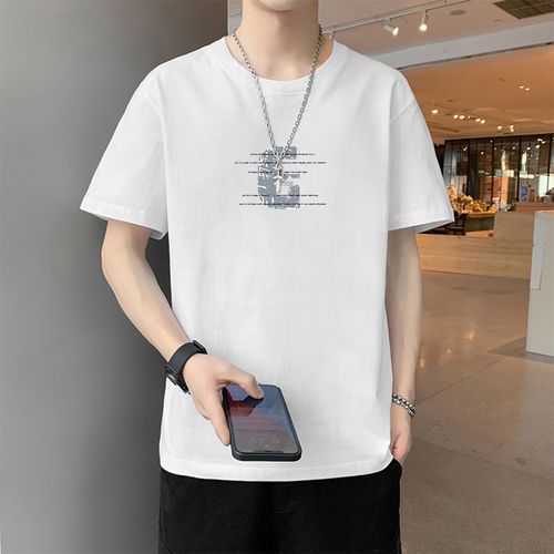 【纯棉】夏季字母印花体恤衫男式t恤青少年短袖情侣男士t恤短袖