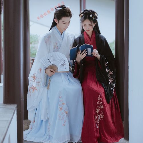 原创汉服(灵枫)晋制cp情侣男女款汉服6米9米刺绣披风春秋古风 暗红色6