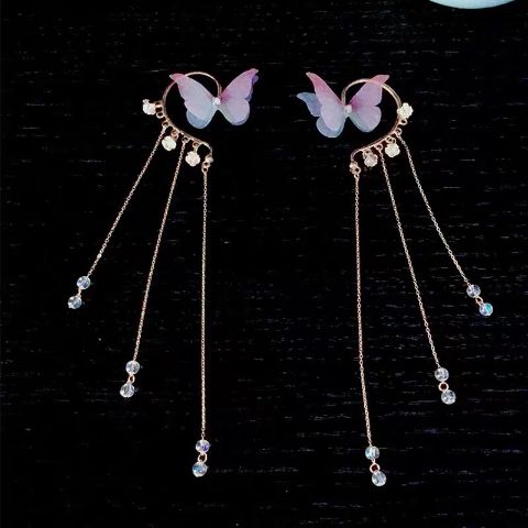 迷姿原创手工古风cos耳饰仙女风幻彩水晶长流苏耳环耳挂汉服配饰