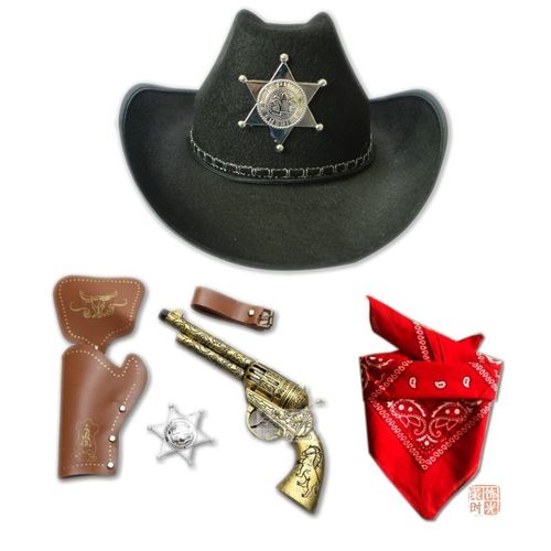 圣诞节跨年表演西部牛仔服饰道具棕色复古美国警察牛仔帽套装