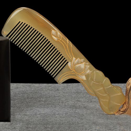 小李子天然牛角梳雕花梳大号卷发宽齿防白水牛角梳静电梳子