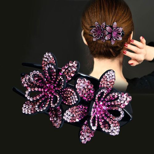 中老年气质优雅发夹妈妈后脑勺盘头发抓夹水钻双花鸭嘴夹头发夹子