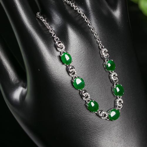 天然a货翡翠手链 18k金镶嵌翡翠戒面手串女士高档玉石