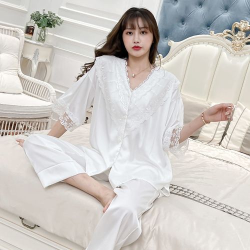 真丝睡衣女两件套夏季2021年新款性感家居服蕾丝花边冰丝睡裤套装