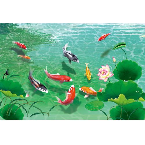 九鱼图装饰画荷叶荷花海报客厅简约背景墙画风水画壁画办公室挂画