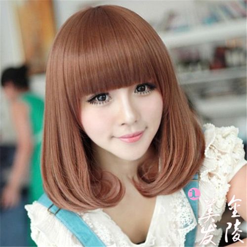 假发女长卷发头套化纤假头发中长发内扣齐刘海wig梨花头hair