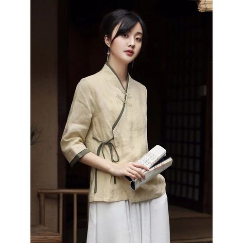 纯棉中式禅服夏装上衣茶艺服装佛系女装改良唐装套装汉服禅意茶服