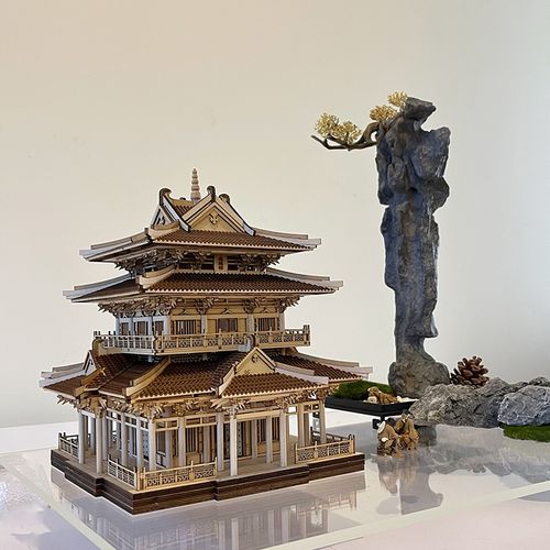 件工建礼逍遥式榫楼卯型艺.木中制中古桂林园筑林建拼品国t装摆模