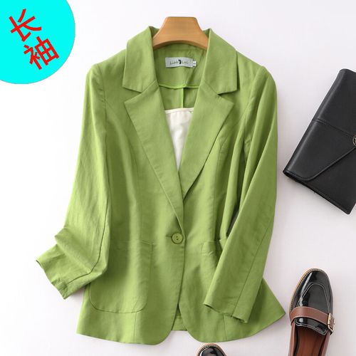 春秋小西服七分袖薄款修身棉麻小西装女外套百搭时尚亚麻西服短款上