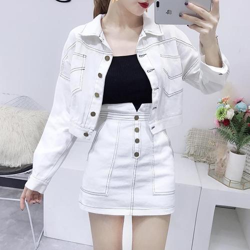 唐狮时尚秋季女套装韩版精神女装牛仔外套 包臀短裙时髦两件套女