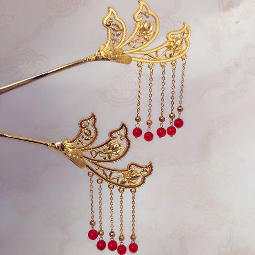 栖鸾庭 古装铃兰花对簪头饰 仿文物 汉服古典流苏步摇发簪配饰