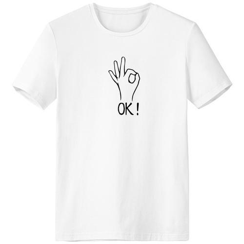 黑色ok个性手势图案男女白色短袖t恤创意纪念衫个性上衣夏服装